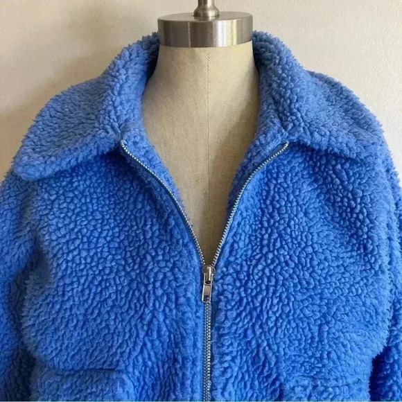 Angel Kiss Blue Sherpa Bomber Zip Up Jacket Size Small - Picture 7 of 7